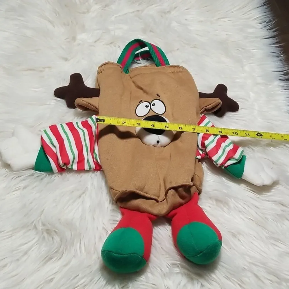 Vintage 90s Christmas Reindeer Plush Bag Holiday Novelty Kitsch